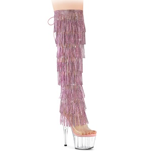 Rosa 18 cm pole dance exotic stivali overknee con frange strass