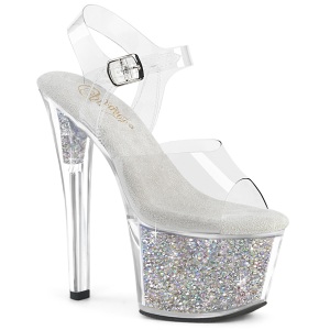 Silver 18 cm SKY-308RSI transparent platform rhinestone high heels