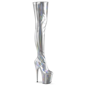 Silver 20 cm FLAMINGO-3000HWR Hologram exotic pole dance overknee boots