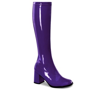 Stivali viola vernice 7,5 cm GOGO-300 stivali tacco alto per uomo e crossdresser