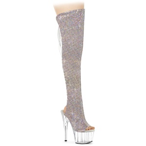 Strass ADORE 18 cm open toe stivali sopra il ginocchio tacco alto con lacci