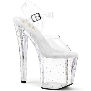 Trasparente sandali pleaser con strass plateau e tacco 19 cm 708RS-01