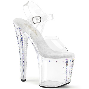 Trasparente sandali pleaser con strass plateau e tacco 19 cm 708RS-02