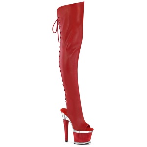 Vegan 18 cm SPECTATOR-3030 red high heeled thigh high boots open toe with lace up