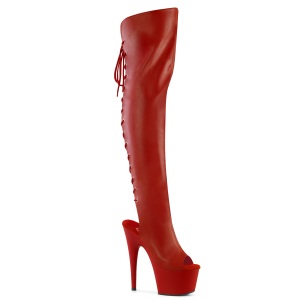 Vegano 18 cm ADORE-3019 punta aperta stivali alti alla coscia con stringati rosso