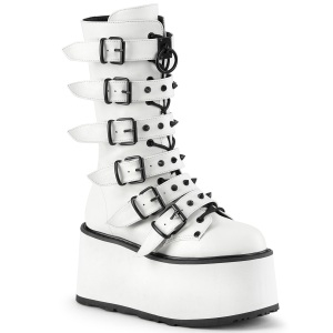 Vegano 9 cm DAMNED-225 platform stivali al polpaccio donna con fibbia bianco