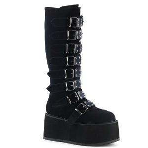 Velluto 9 cm DAMNED-318 platform stivali al ginocchio donna con fibbia nere