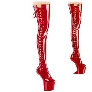 Verniciata 20 cm CRAZE-3050 Heelless overknee stivali pony alto pleaser rosso