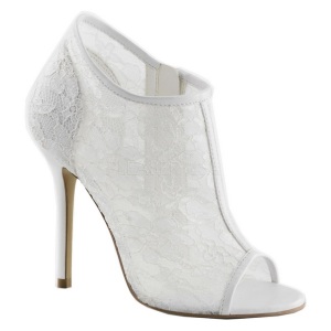 White Mesh 13 cm AMUSE-56 High Heeled Evening Pumps Shoes