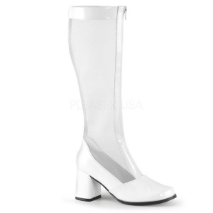 White Shiny 8,5 cm GOGO-307 High Heeled Womens Boots for Men