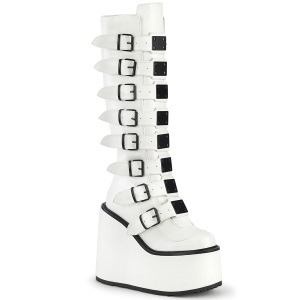 Zeppa 14 cm S815 platform stivali donna con fibbia bianco PU