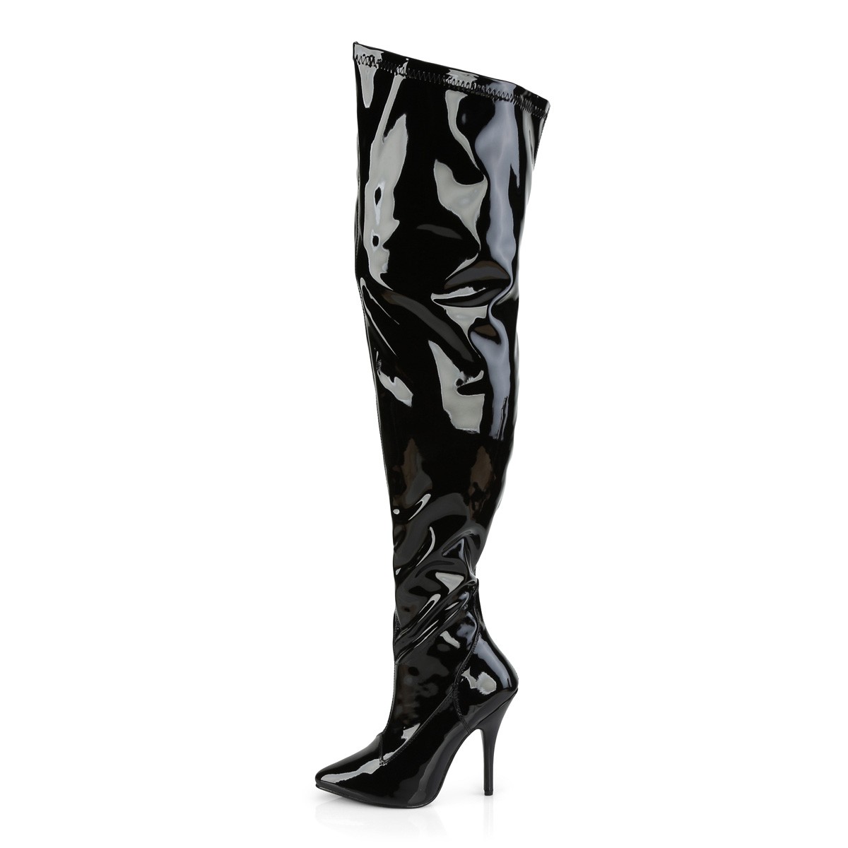 Black Patent 13 Cm Seduce 3000wc Thigh High Stretch Overknee Boots With Wide Calf 7257