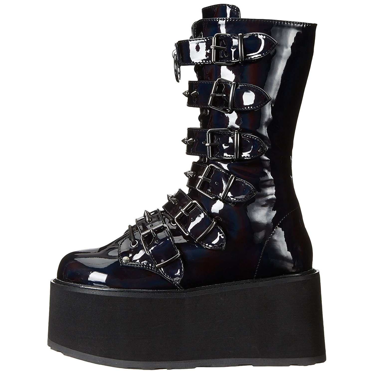 Patent 9 cm DAMNED-225 womens buckle boots with platform