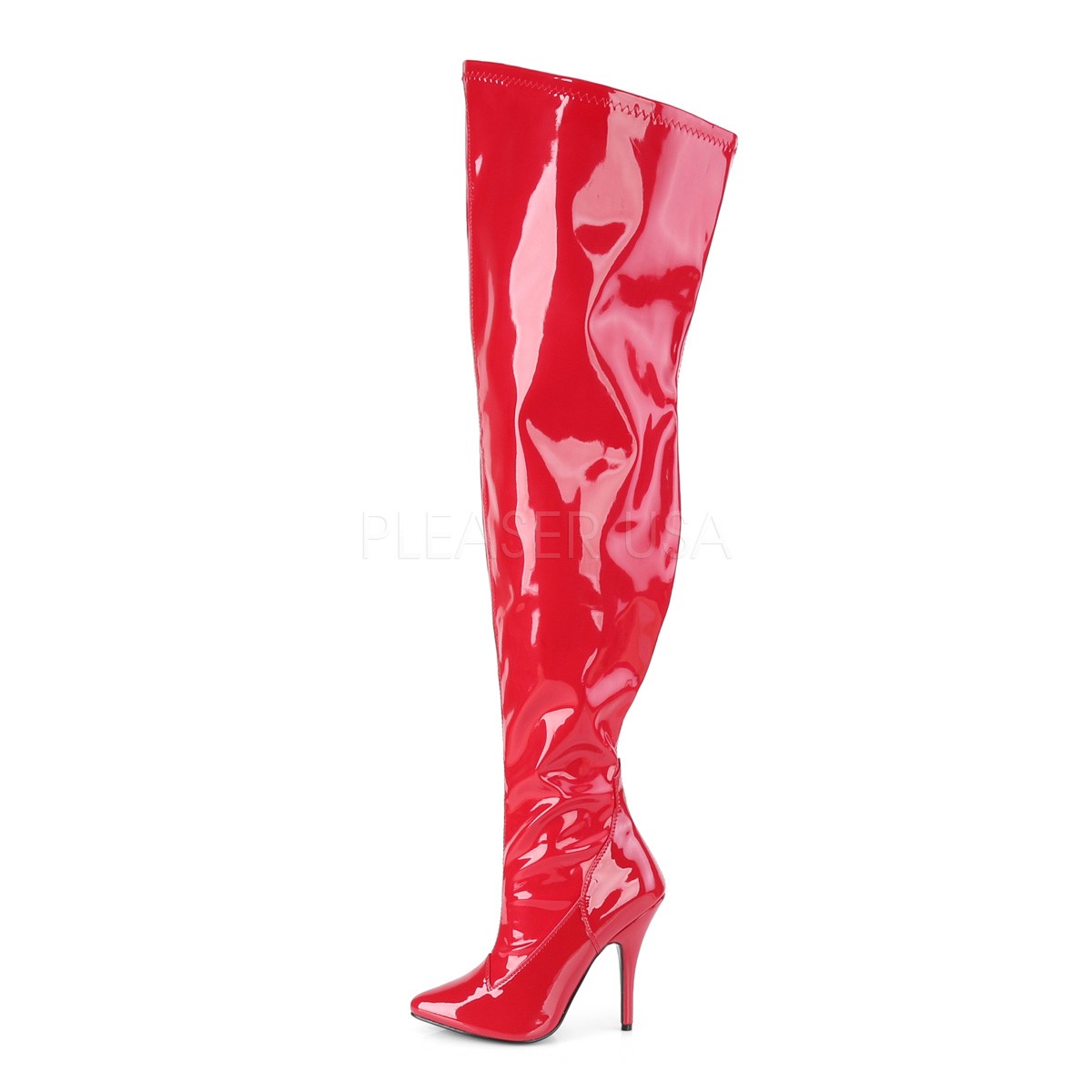 red satin thigh high boots