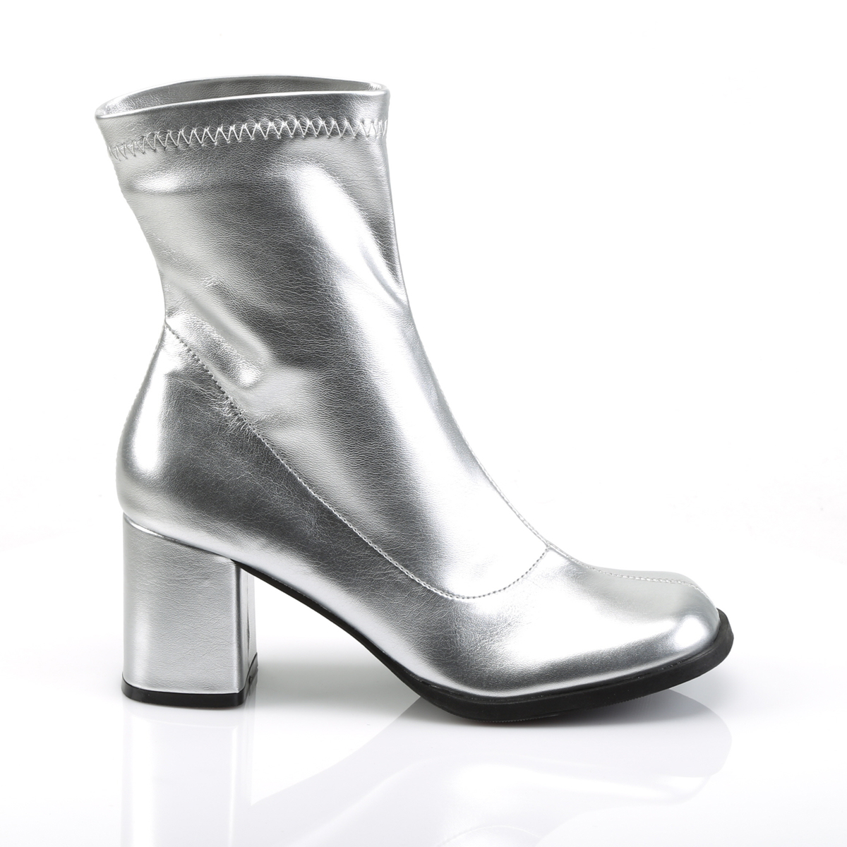 Silver Leatherette 7,5 cm GOGO-150 stretch block heels ankle boots