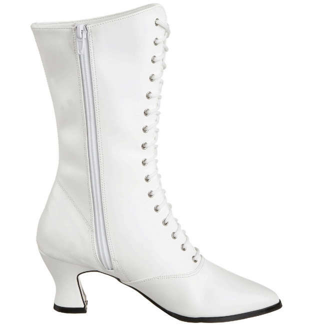 White 7 cm VICTORIAN-120 Lace Up Ankle Calf Women Boots