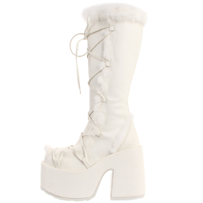 White Fur 13 cm CAMEL-311 Platform Knee High Goth Boots