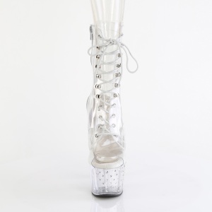 1021C-7 - 18 cm pleaser high heels ankle boots strass transparent