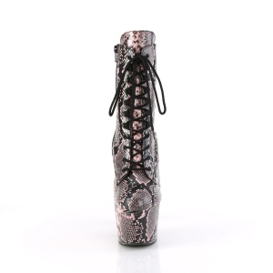 ADORE - 18 cm pleaser high heels ankle boots snake pattern rose