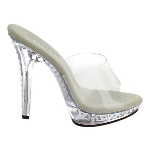 Argento 13 cm Fabulicious LIP-101LS Strass Plateau Mules Alte