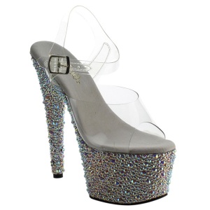 Argento Cristallo Pietra 18 cm BEJEWELED-708MS Platform Scarpe Tacchi Alti