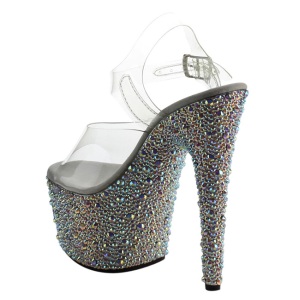 Argento Cristallo Pietra 18 cm BEJEWELED-708MS Platform Scarpe Tacchi Alti