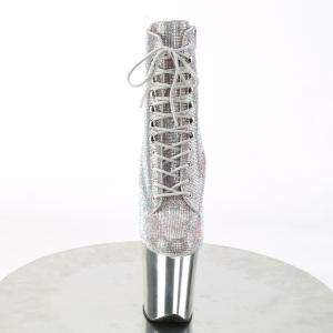 Argento strass stivaletti pleaser con plateau e tacco 20 cm FLAMINGO-1020CHRS-2