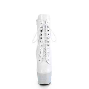 BEJ-1020-7 - 18 cm pleaser stivaletti tacco alto plateau strass bianco