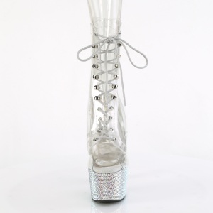 BEJ-1021C-7 - 18 cm pleaser stivaletti tacco alto plateau strass trasparenti