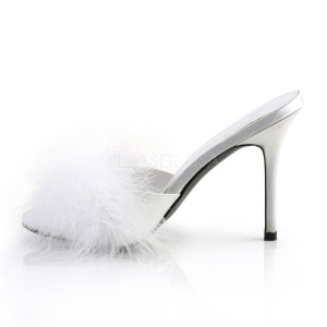 Bianco 10 cm CLASSIQUE-01F ciabatta donna con piume di marabu