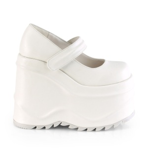 Bianco Vegano 15 cm WAVE-32 scarpe dcollet mary jane zeppa plateau