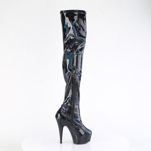 Black 15 cm DELIGHT-3000HWR Hologram exotic pole dance overknee boots