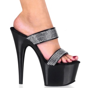 Black 18 cm ADORE-702-2 Platform High Heel Mules Rhinestone