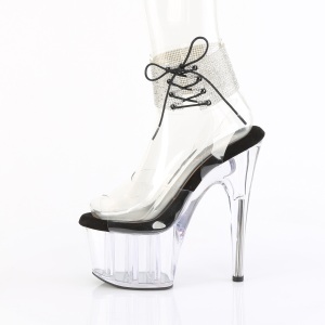 Black 18 cm ADORE-791-2RS transparent platform high heels with ankle straps