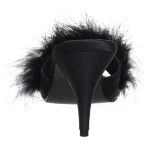 Black 8 cm AMOUR-03 Marabou Feathers Mules Shoes