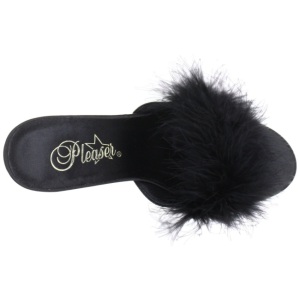 Black 8 cm AMOUR-03 Marabou Feathers Mules Shoes