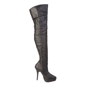 Black Leather 13,5 cm INDULGE-3011 Thigh High Boots for Men