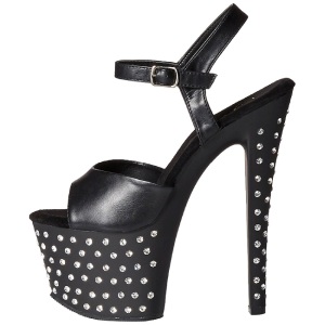 Black Leatherette 18 cm STARDUST-709 High Heeled Sandal Rhinestone Platform