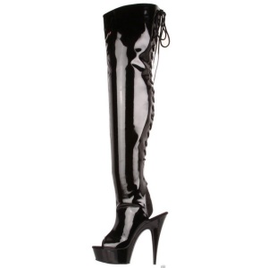 Black Patent 15,5 cm DELIGHT-3017 Platform Thigh High Boots