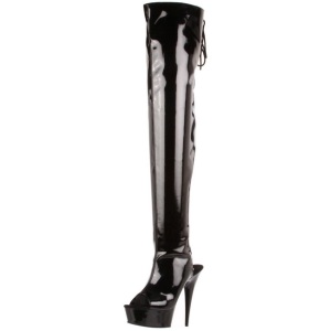 Black Patent 15,5 cm DELIGHT-3017 Platform Thigh High Boots