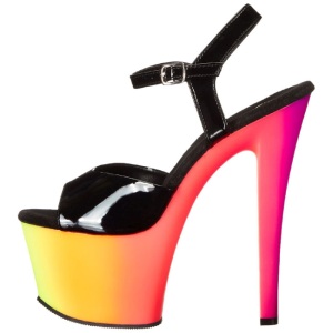 Black Patent 18 cm RAINBOW-309UV High Heeled Sandal Neon Platform