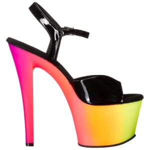 Black Patent 18 cm RAINBOW-309UV High Heeled Sandal Neon Platform