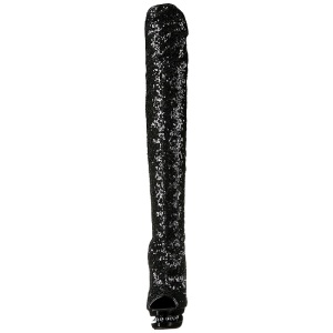 Black Sequins 15 cm PLEASER BLONDIE-R-3011 Platform Over Knee Boots