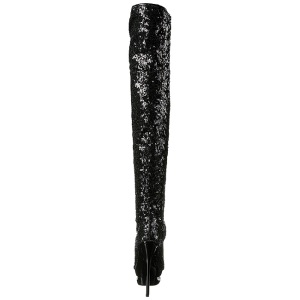 Black Sequins 15 cm PLEASER BLONDIE-R-3011 Platform Over Knee Boots