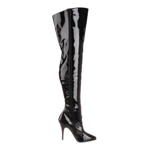 Black Shiny 13 cm SEDUCE-3010 Thigh High Boots for Men