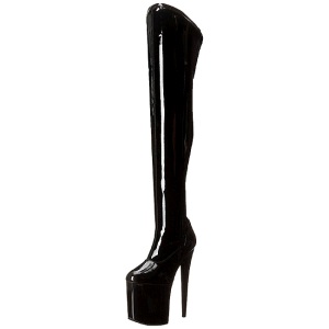 Black Shiny 20 cm PLEASER FLAMINGO-3000 Platform Over Knee Boots