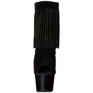 Black Suede 18 cm ADORE-1019 womens fringe ankle boots high heels