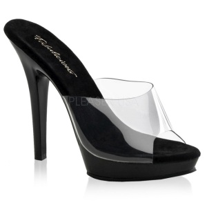 Black Transparent 13 cm Fabulicious LIP-101 Mules High Heels Platform