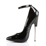 Black patent women 16 cm pointed toe metal heeled stiletto pumps