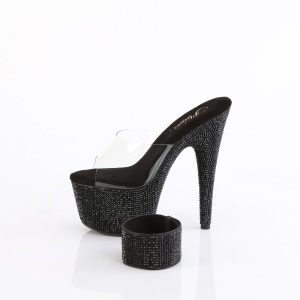 Black rhinestone 18 cm BEJEWELED-712RS pleaser high heels with ankle cuff